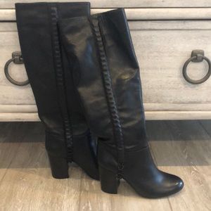 Vince Camuto never worn black leather boots with chain inset